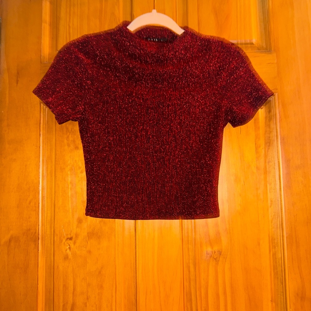 Chic Red Glitter Crop Top